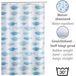 Wenko Anti-Schimmel Duschvorhang Aquamarin mit Fischmuster, 180x200 cm.