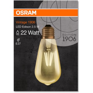 Osram LED-Leuchtmittel E27 ST64, 2,5W, extra warmweiß, 220 lm. Vintage Edison Glühbirne für stimmungsvolles Licht.