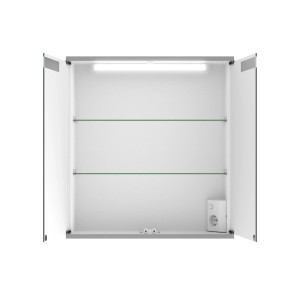 Offener Jokey Spiegelschrank Cento, 60x65 cm, alufarben, mit LED-Beleuchtung und Glasablagen.
