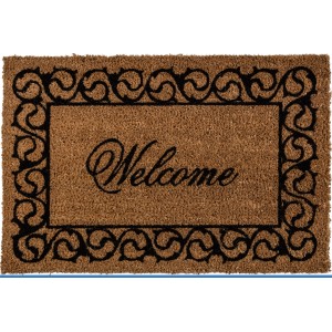 Fußmatte Welcome aus Kokos, 40x60 cm, mit schwarzer Bordüre und "Welcome" Schriftzug.