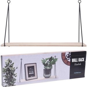 Hängeregal aus Holz und Metall, 29x50x16 cm, in Schwarz und Holzfarben.