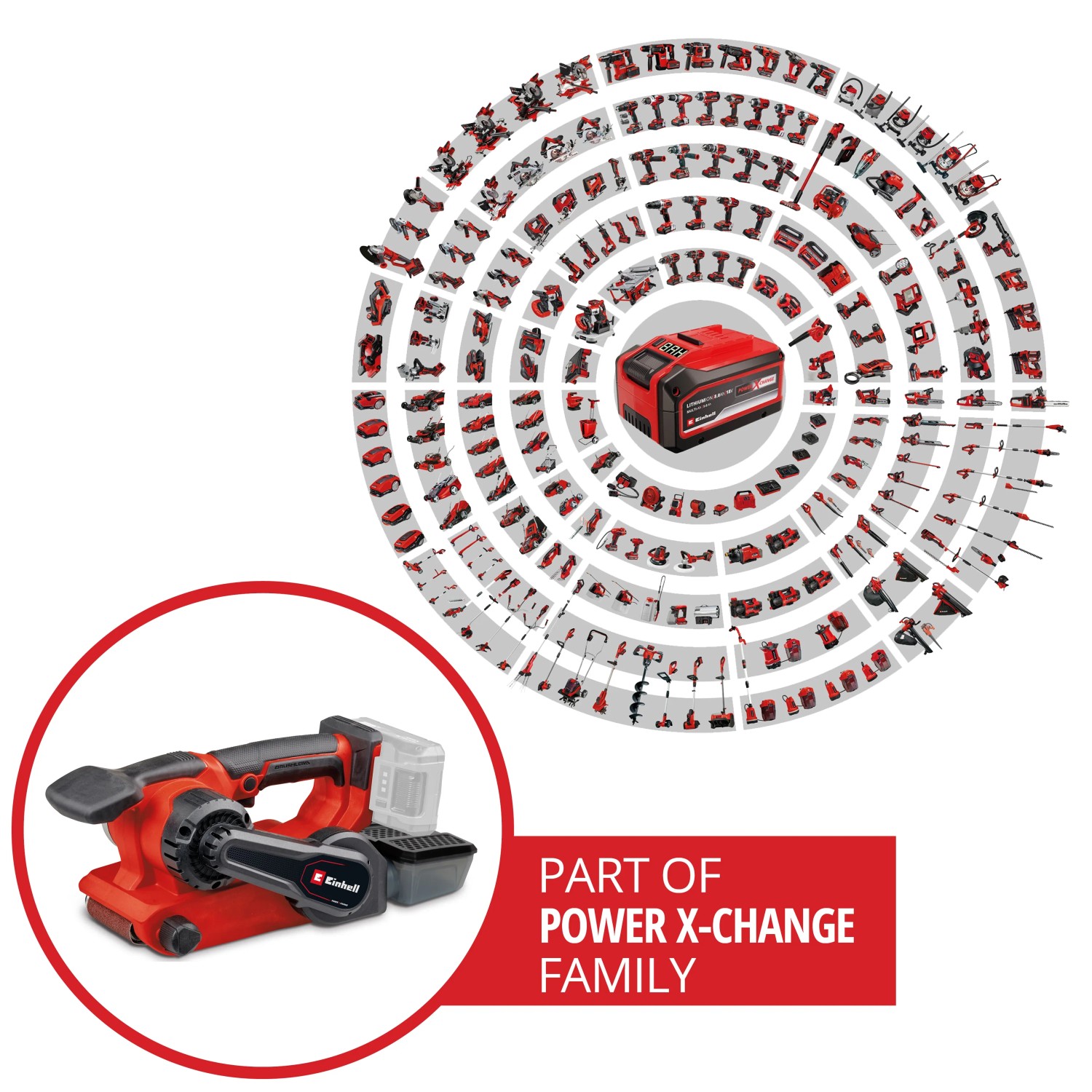 Einhell Akku-Bandschleifer TP-BS 18/457 Li BL Solo mit Power X-Change Akku-System.