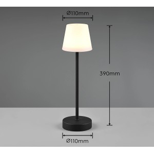 Schwarze Reality LED-Tischleuchte Martinez, Ø 11 cm, mit Akku und Touch-Schalter.