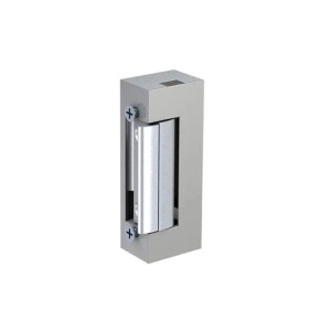 Silberner Basi ElektroTüröffner ET 90 mit mechanischer Entriegelung, 6-12 Volt. Symmetrische Bauweise.