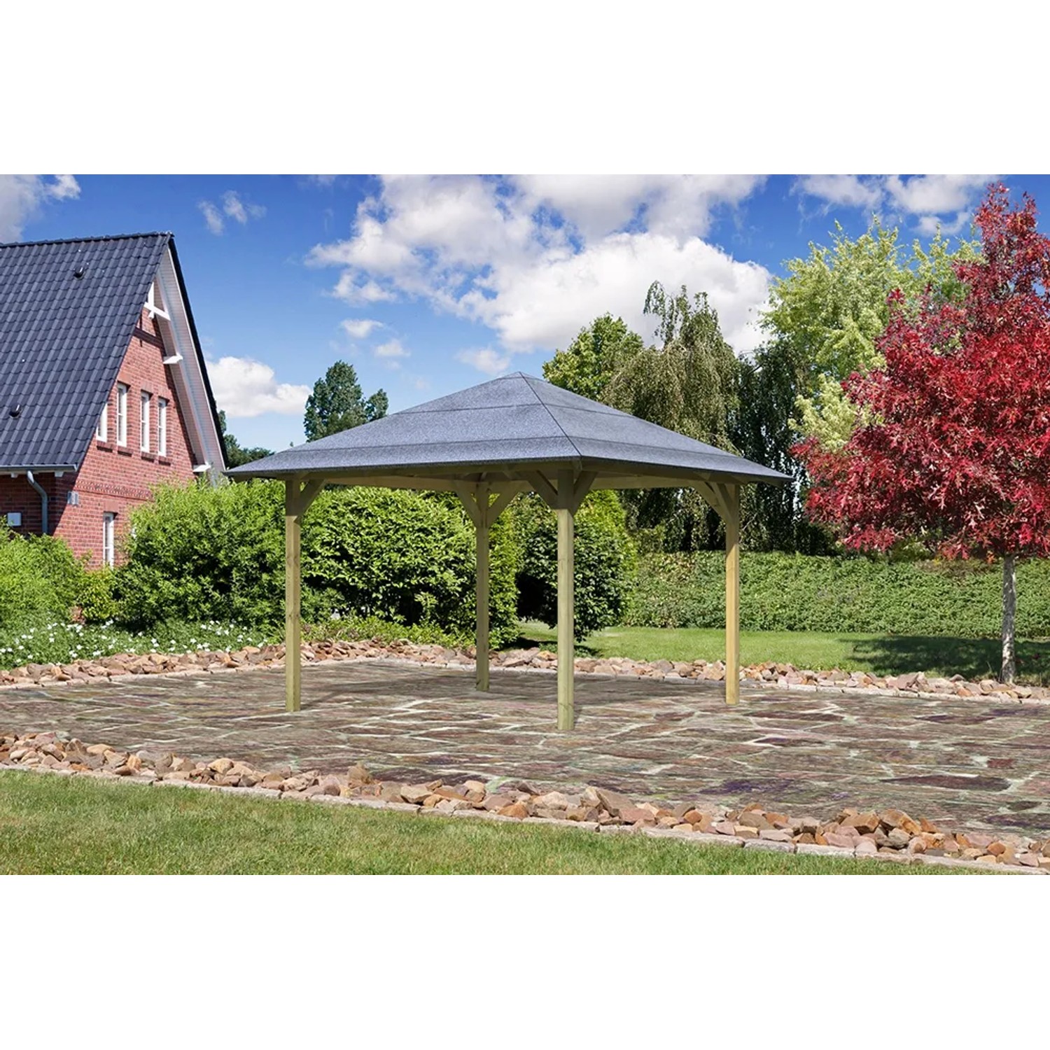 Karibu 4-Eck-Pavillon Bever 2 aus Holz, kesseldruckimprägniert, für den Garten.