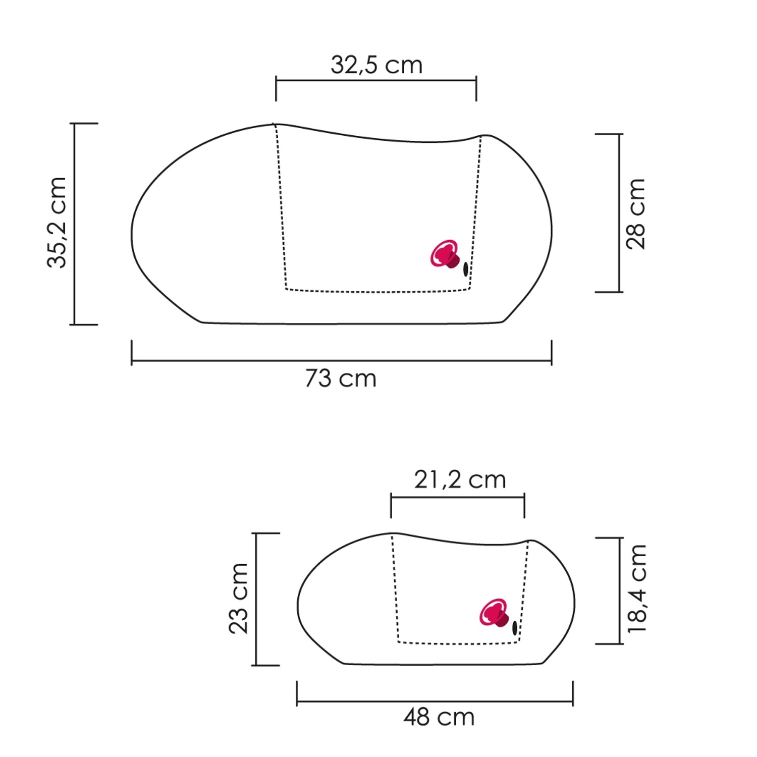 Skizze der Maße des Scheurich Pflanzgefäß Flow Stony Black 48x38 cm.