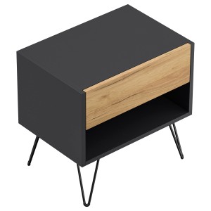Posseik Nachttisch-Set Industrial B, 2-teilig, Grafit/Eiche, mit Metallfüßen.