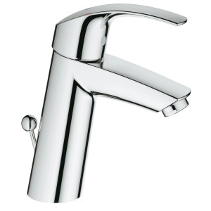 Glänzende Grohe Eurosmart Waschtischarmatur M-Size in Chrom mit Zugstange.