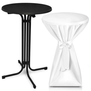 Beautissu Stehtisch Bellini, Ø 80cm, schwarz, mit weißer Premium Stehtischhusse.