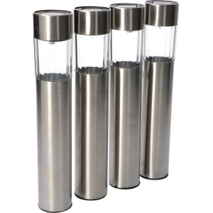 4er-Set Solar-Wegeleuchten Sofia aus rostfreiem Stahl, warmweißes Licht, mit Sensor.