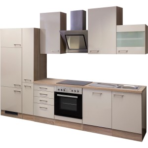 Flex-Well Küchenzeile Orlando in Kaschmir Glanz & Sonoma Eiche Optik mit E-Geräten.