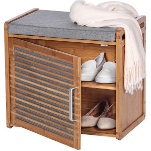 Wenko Schuhschrank Bahari aus Bambus mit Sitzfläche und Schuhablage, braun/grau.