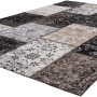 Vintage Teppich Vecchia 1110 Silber, 160x230 cm, mit Patchwork-Design in Schwarz, Grau und Beige.