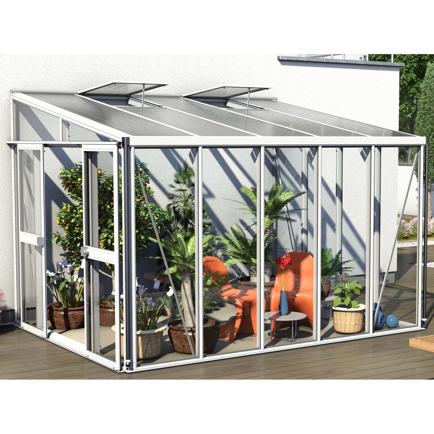 Vitavia Helena 8600 Pavillon mit Nachrüstsatz in Weiß, Gewächshaus-Zubehör für mehr Stabilität.