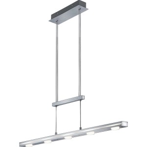 Moderne Trio LED-Pendelleuchte JoJo aus gebürstetem Aluminium mit vier Leuchtelementen.