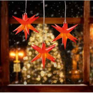 Rote LED-Sternenhänger (3 Stk.) für Außen, je 12 cm Ø, Weihnachtsdeko.