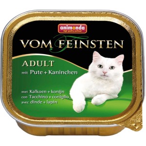 Vom Feinsten Katzen-Nassfutter Adult mit Pute und Kaninchen, 100g Packung.