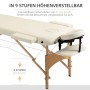 Cremeweißer HOMCOM Massagetisch aus Buchenholz, höhenverstellbar 61-87 cm, mit Kunstlederbezug. Faltbar.
