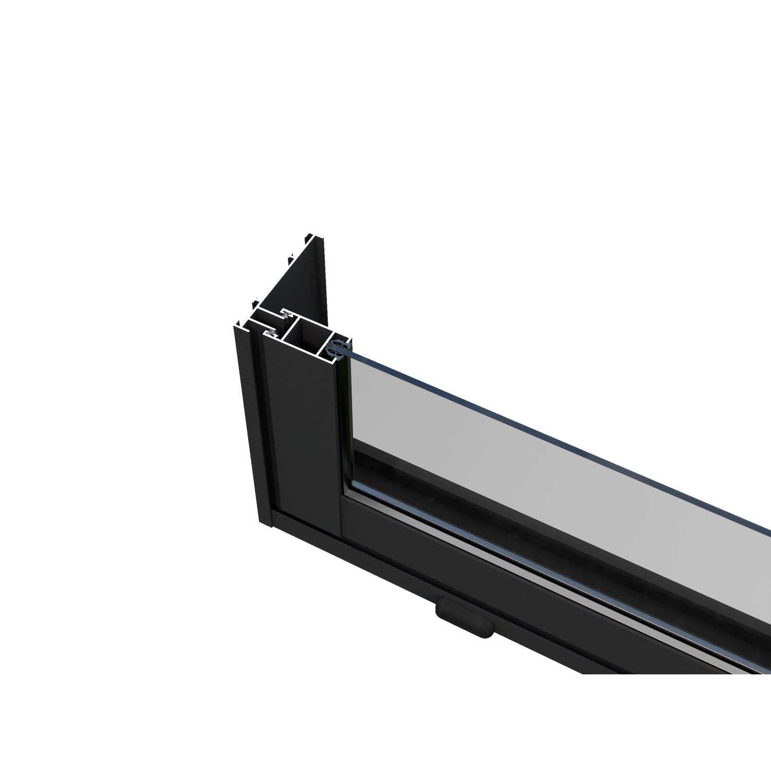 Detailaufnahme der Alu-Schiebetür mit ESG Glas für Palmako Gartenhaus Amanda.
