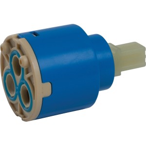 Keramikkartusche 35mm für Duscharmatur, blaues Kunststoffgehäuse mit hellbeigen Details.