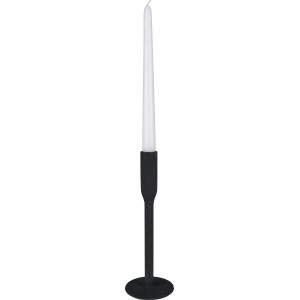 Schwarzer Kerzenhalter Minimalist Zen aus Aluminium, 25,5 cm hoch mit weißer Kerze.