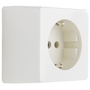 Weiße REV Ritter Aufputz-Steckdose Standard für den Innenbereich.