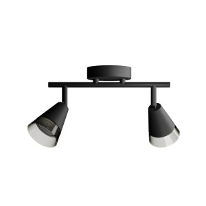 Philips Spot Cleft 2-flammiger Deckenstrahler in Schwarz mit konischen GU10 Spots und Rauchglas. Einfache Montage.
