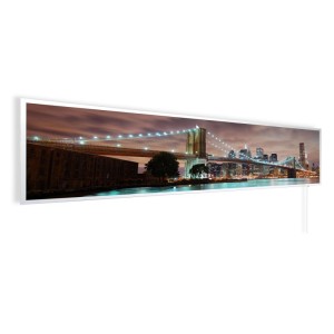 Könighaus Infrarotheizung mit New York Panorama, 450W, 120x30cm. Elektrische Heizung mit Brücken-Motiv.