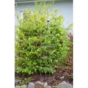 Eleo Obelisk Catania Klein, pulverbeschichtet DB703, Rankhilfe aus Metall im Gartenbeet.