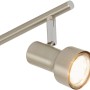 Briloner LED-Spot 3er, Nickel matt, Detailansicht eines einzelnen Spots mit warmweißem Licht.