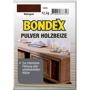 Bondex Pulver Holzbeize Mahagoni, 12,5g Packung für intensive Holzfärbung.