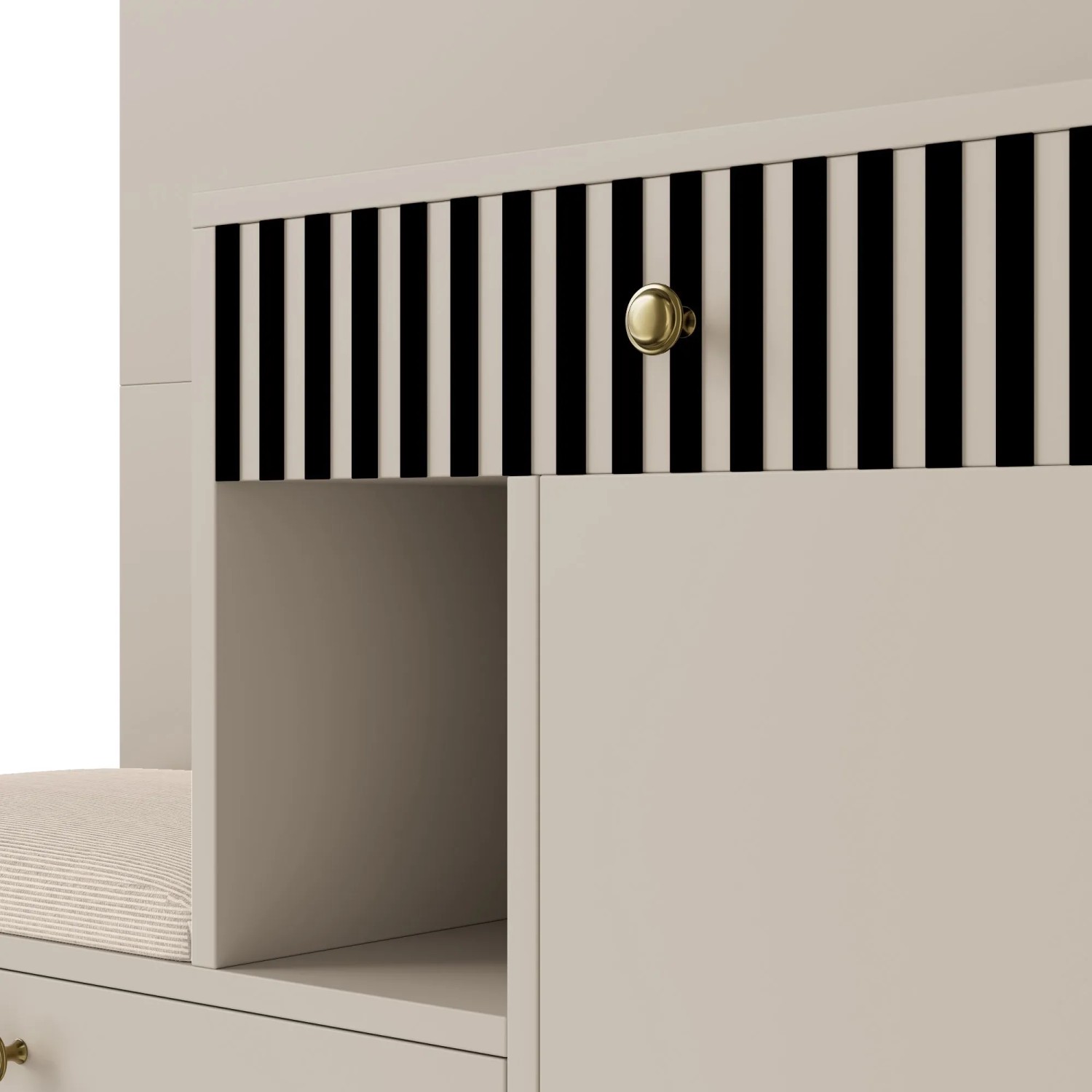 okwish Garderoben Set mit Spiegel Polsterkissen Flur 110x37x185cm Beige_6