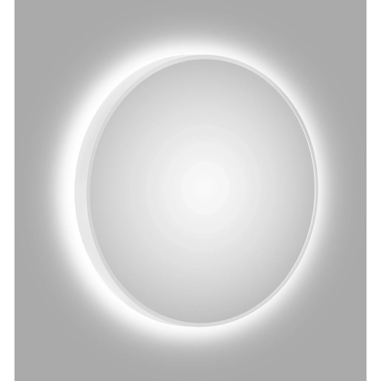 Runder, weiß matter LED-Lichtspiegel Silver Barbier, Ø 80 cm, mit umlaufender Beleuchtung.