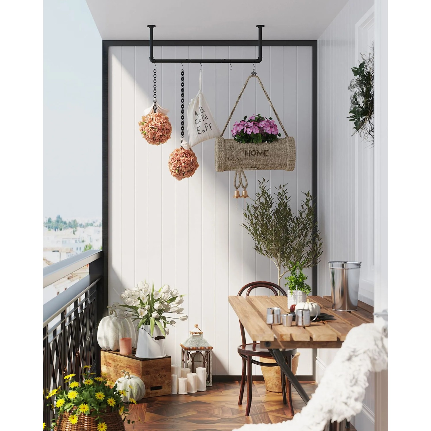 Schwarze Songmics Kleiderstange zur Wandbefestigung, 92 cm breit, im industriellen Stil.
