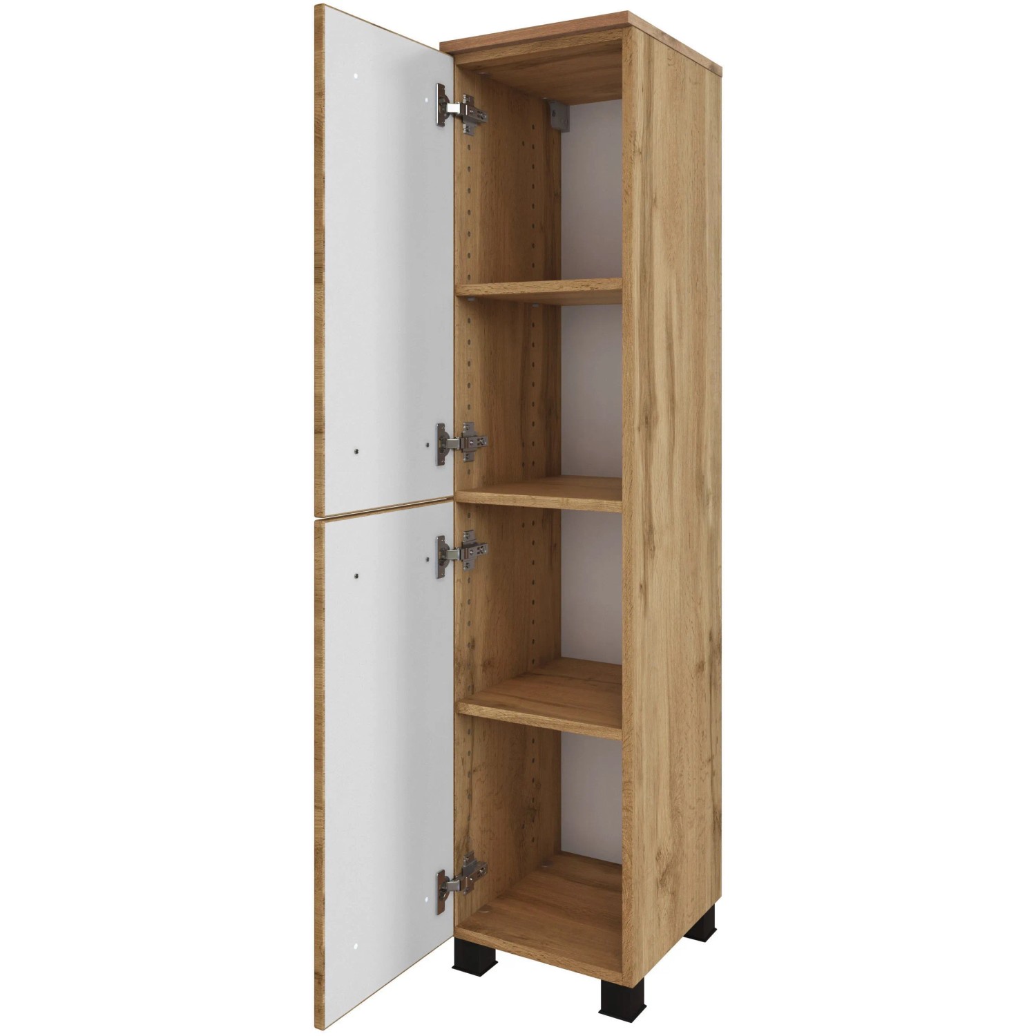 Held Möbel Midischrank Florenz, 30 cm, Wotaneiche, mit offenen Türen und Einlegeböden.