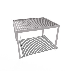 Freistehende Weide Classic Pergola 3x3,6m in Ivory Sand. Aluminium-Terrassenüberdachung mit verstellbaren Lamellen.