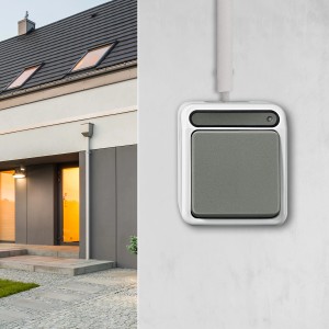 Merten AQUASTAR Feuchtraum Aufputz Schalter mit Kontrollschalter in Grau/Weiß.