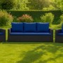 Marineblaues Gartenkissen-Set für 3-Sitzer-Sofa und Sessel aus Polyrattan.