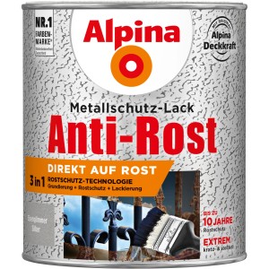 Alpina Metallschutz-Lack Anti-Rost Silber Eisenglimmer, 750ml Dose. Rostschutzgrundierung, Lack und Rostschutz in Einem.