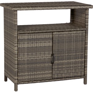 Grauer Outdoor-Schrank Vermont aus Polyrattan mit zwei Türen und Regalfach.