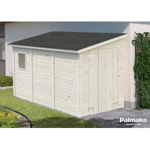 Palmako Mia Holz-Gartenhaus mit Pultdach, unbehandelt, 332x165 cm. Naturholz mit Fenster und Doppeltür.