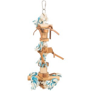 Trixie Vogelspielzeug aus Holz, Tau und Lederbändchen, 35 cm lang.