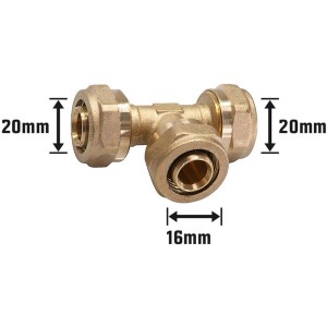 LUX Klemm-Reduzier-T-Stück aus Messing, 20 mm x 16 mm x 20 mm, für Heizung und Trinkwasser.