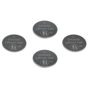 Vier Lithium Knopfzellen CR2025 für elektronische Geräte, z.B. Uhren.