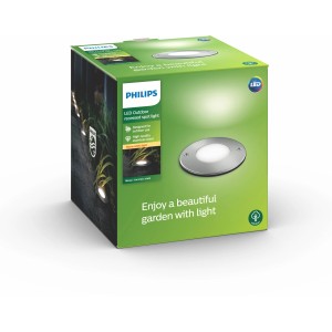 Verpackung der Philips LED-Einbauleuchte Moss aus Edelstahl für den Außenbereich.