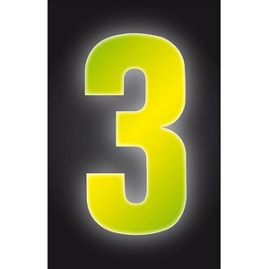 Reflektierende, gelbe Klebezahl 3 von Conacord, 17 cm, für Hausnummern.