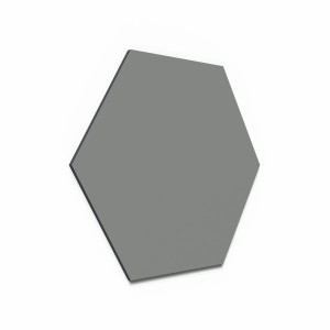 Graues Designpaneel in Hexagonform, Lino Ash Clear, MDF mit schwarzem Rand, 50x50 cm.