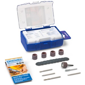 Dremel Holzbearbeitungs-Set 681, 20-teilig, mit Zubehör in blauem Koffer.