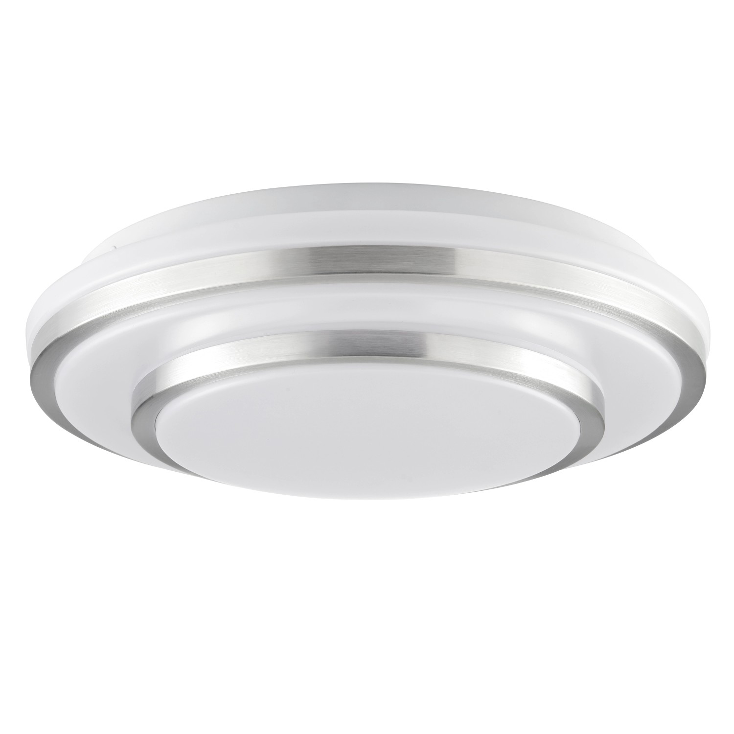 Runde LED-Deckenleuchte Nivaro in Silber/Weiß, Ø 29,3 cm. Moderne Lampe für Wohnräume.