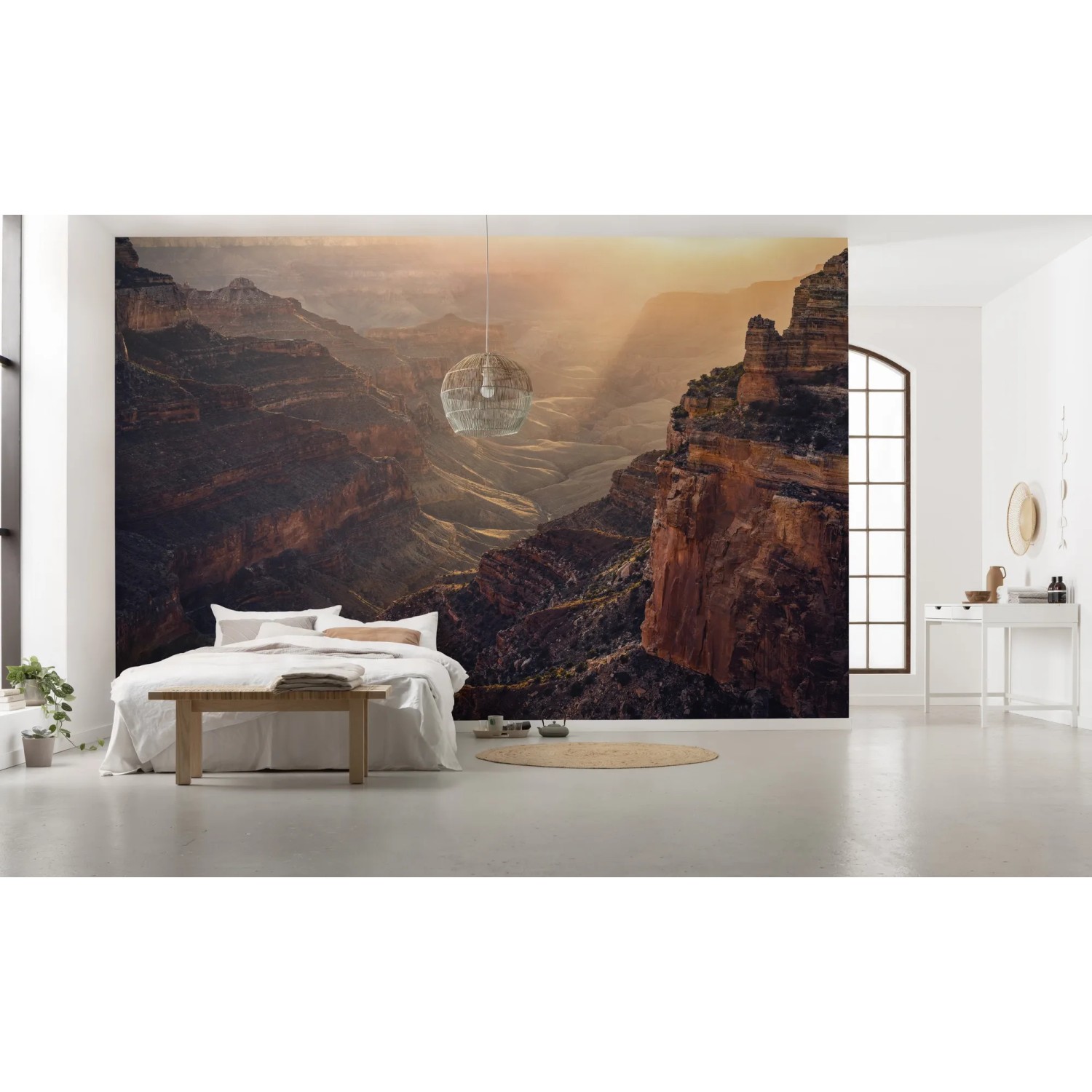 Vlies Fototapete Grand Wonder mit Canyon-Motiv im Schlafzimmer, 450x280 cm.